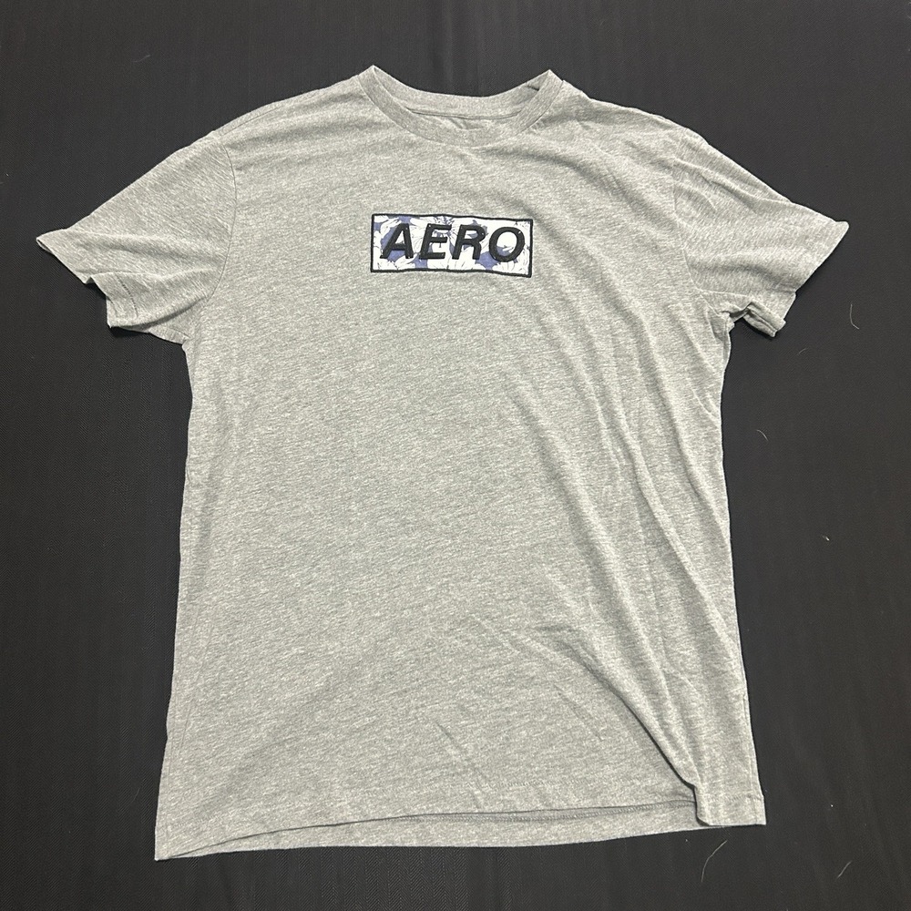 Aeropostale T-Shirt Men's Medium Spell Out Aero Grey Graphic Short Sleeve